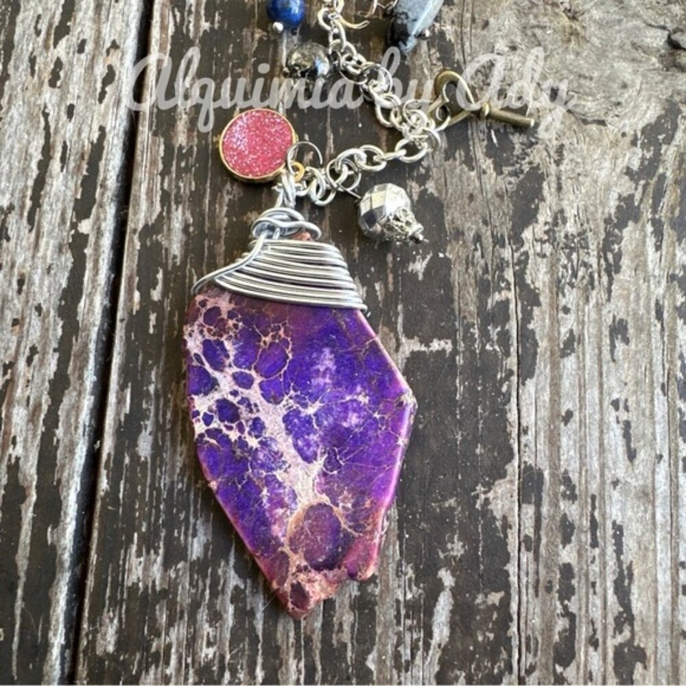 Bag charm huge purple turquoise western boho card key holder